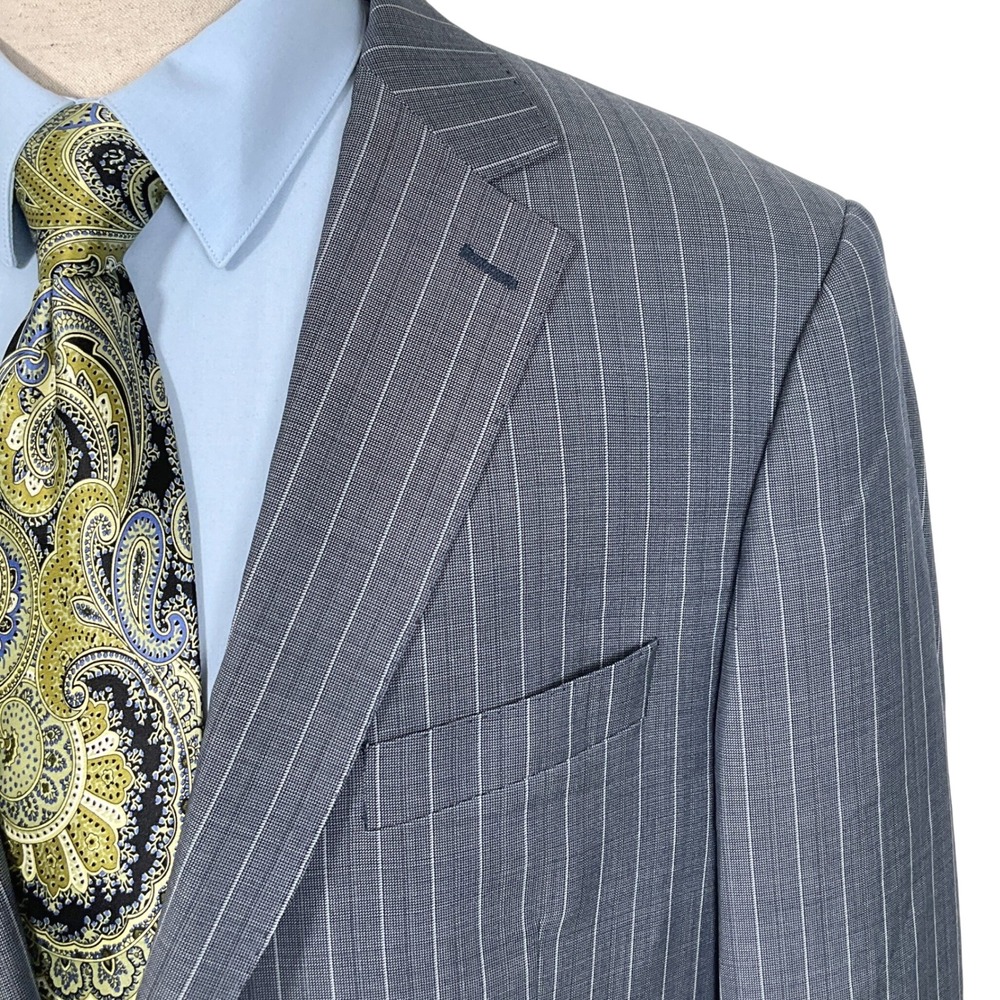 Paul Betenly Blazer Men 46R Blue Gray Pinstripe‎ Thomas Luxury Filarte Wool